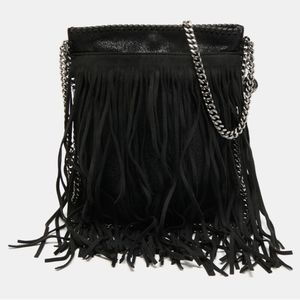 STELLA MCCARTNEY Black Faux Suede Fringed Falabella Shoulder Bag